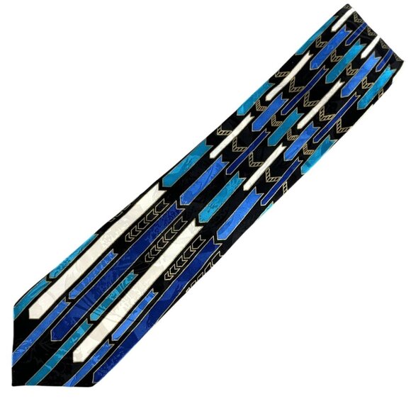 Albert Nipon  Mens Tie 00% Silk Blue Black Geometric Abstract Arrow Pattern USA - Picture 3 of 10